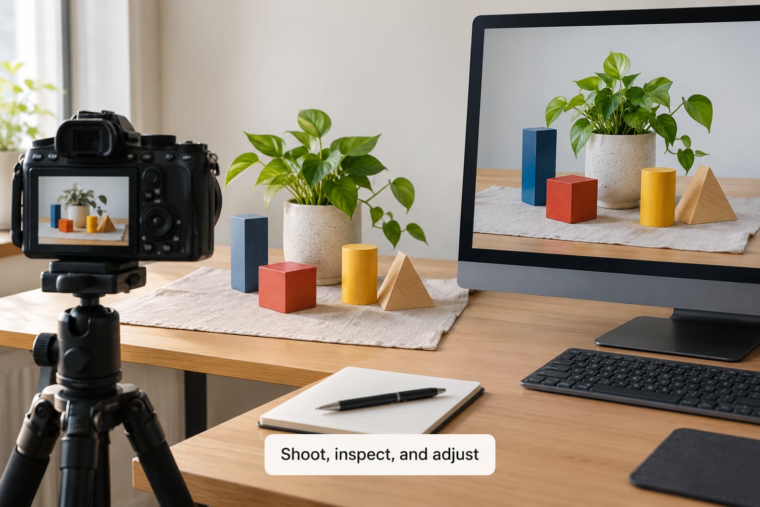 Shoot, inspect, and adjust