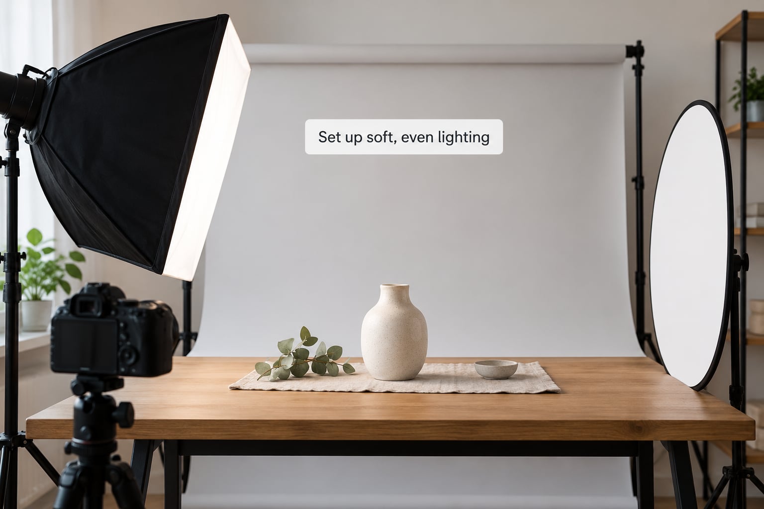 Set up soft, even lighting
