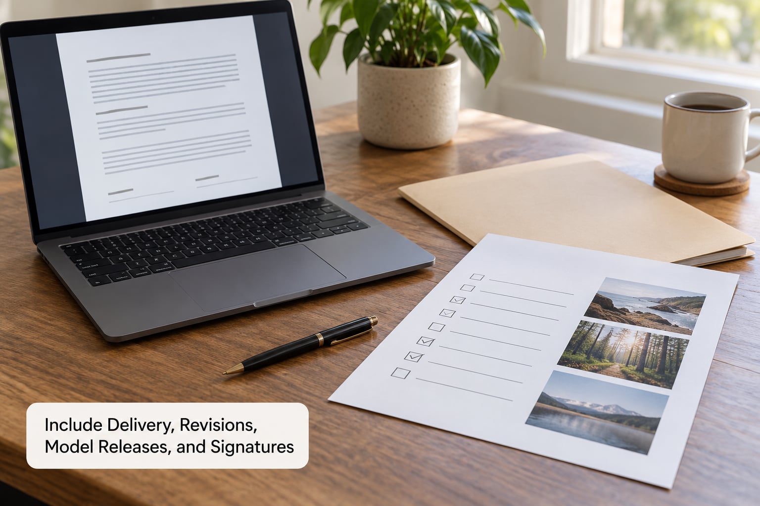Include Delivery, Revisions, Model Releases, and Signatures